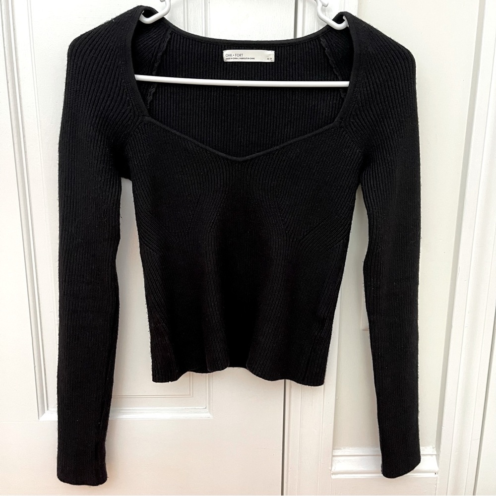 Oak and Fort Cropped Sweetheart Neckline Ribbed Top Black in Women’s size XS
